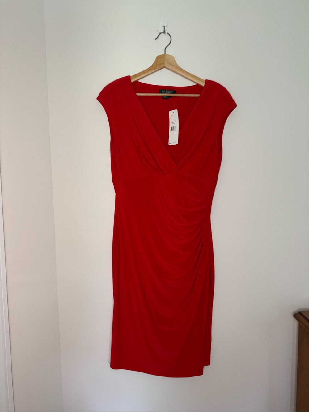 Ralph Lauren Red Cap-Sleeve Midi Dress
